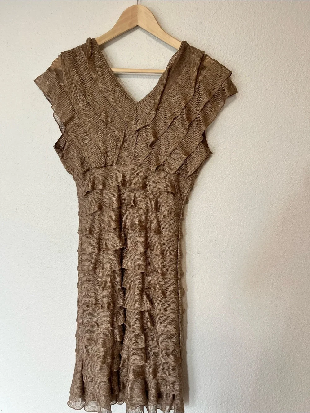 Max Studio Bronze Brown Ruffle Midi Dress - Picture 3 of 7